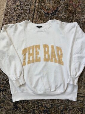 The Bar White Crewneck Sweater with Tan Logo
